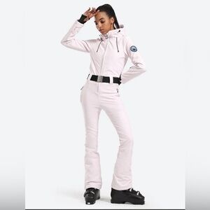 Gsou Snow Women's Classic One Piece Ski Suit With Hood Water/Windproof, L Pink